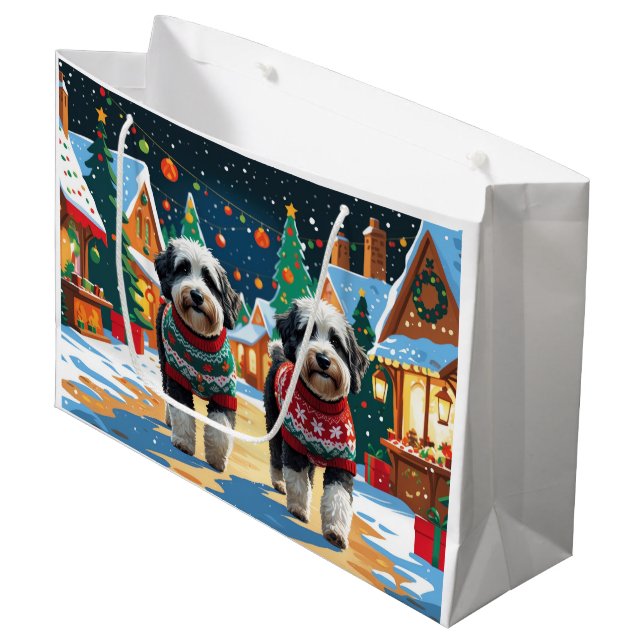 Bernedoodle Dogs Christmas Snow Holiday Large Gift Bag (Front Angled)