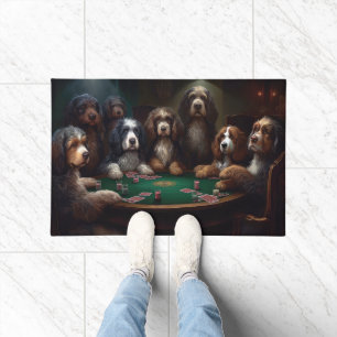 Bernedoodle Dogs Playing Poker Art Doormat