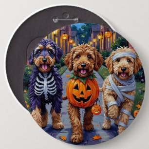 Bernedoodle Dogs Trick-or-Treating in Halloween Co 6 Inch Round Button