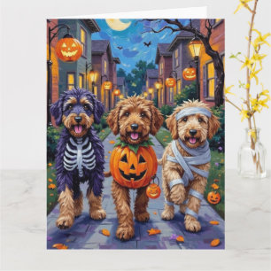 Bernedoodle Dogs Trick-or-Treating in Halloween Co Card