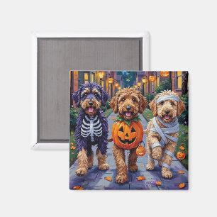 Bernedoodle Dogs Trick-or-Treating in Halloween Co Magnet