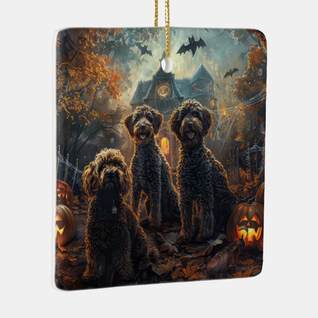 Bernedoodle Halloween Night Doggy Delight  Ceramic Ornament (Right)