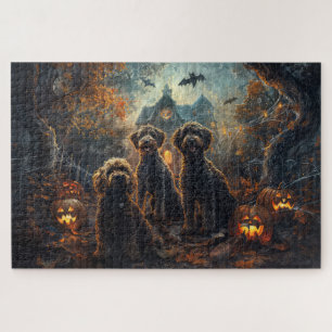 Bernedoodle Halloween Night Doggy Delight  Jigsaw Puzzle