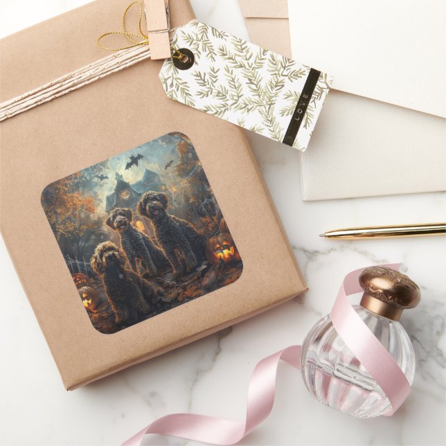 Bernedoodle Halloween Night Doggy Delight  Square Sticker (Gifting)