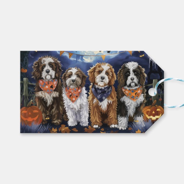 Bernedoodle Halloween Spooky Gift Tags (Front (Horizontal))
