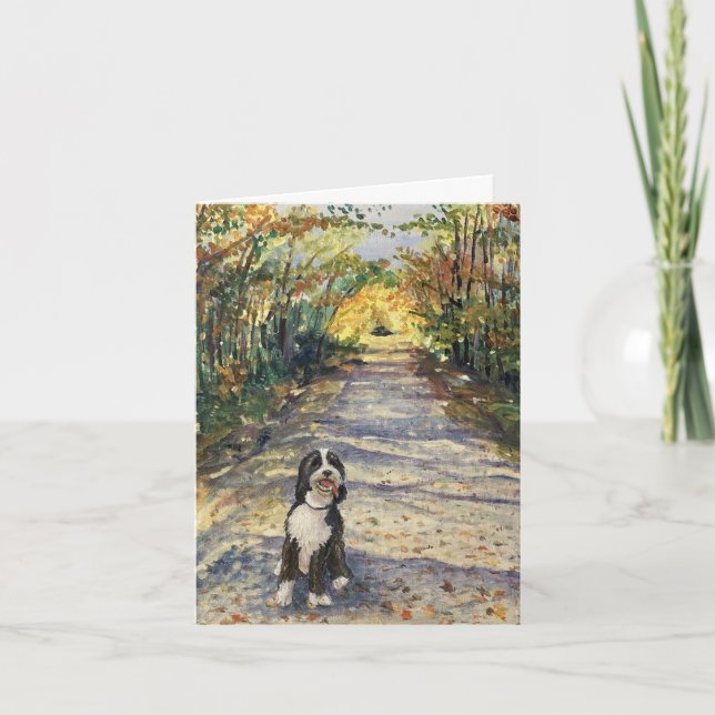 Bernedoodle Hand-Painted on Canvas Note Card (Front)