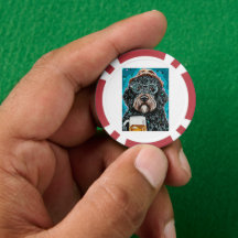 Bernedoodle holding a beer mug