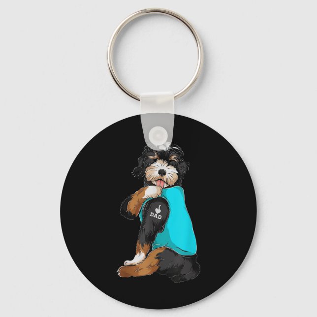 Bernedoodle I Love Dad Tattoo Apparel, Dog Dad Gif Keychain (Front)