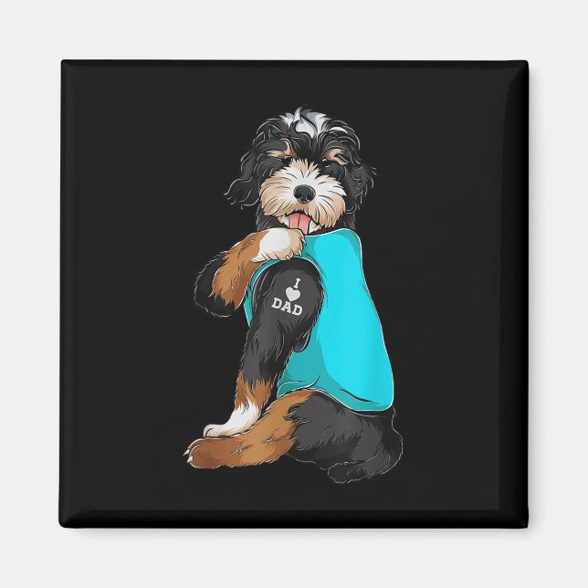 Bernedoodle I Love Dad Tattoo Apparel, Dog Dad Gif Magnet (Front)
