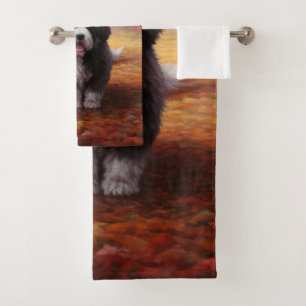 Bernedoodle in Autumn Leaves Fall Inspire  Bath Towel Set