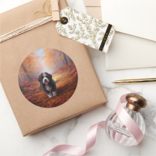 Bernedoodle in Autumn Leaves Fall Inspire  Classic Round Sticker