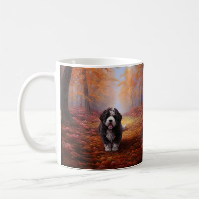 Bernedoodle in Autumn Leaves Fall Inspire  Coffee Mug (Left)