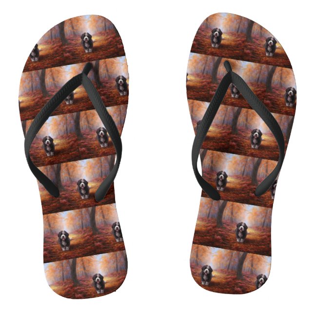 Bernedoodle in Autumn Leaves Fall Inspire  Flip Flops (Footbed)