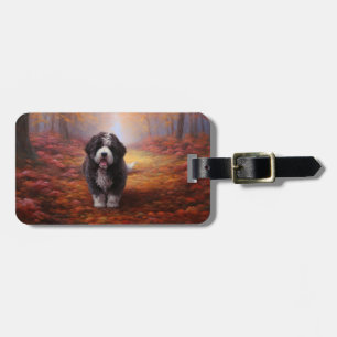 Bernedoodle in Autumn Leaves Fall Inspire  Luggage Tag