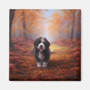Bernedoodle in Autumn Leaves Fall Inspire  Magnet