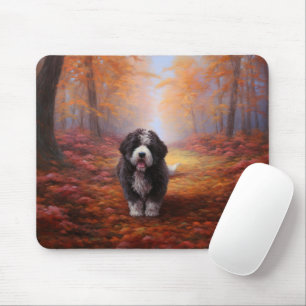 Bernedoodle in Autumn Leaves Fall Inspire  Mouse Pad