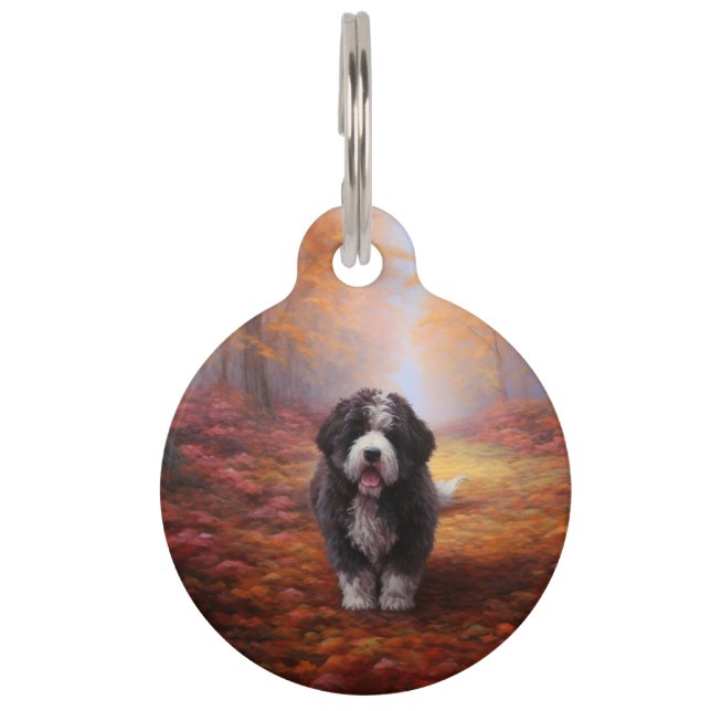 Bernedoodle in Autumn Leaves Fall Inspire  Pet Tag (Front)