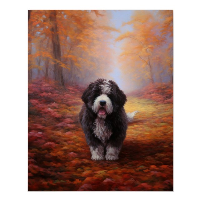 Bernedoodle in Autumn Leaves Fall Inspire  Poster (Front)