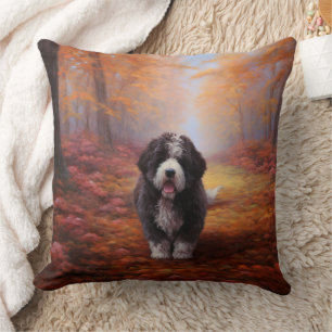 Bernedoodle in Autumn Leaves Fall Inspire Throw Pillow