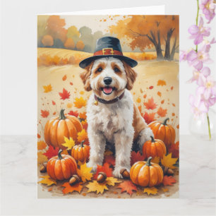 Bernedoodle In Autumn Leaves Thanksgiving Art Card
