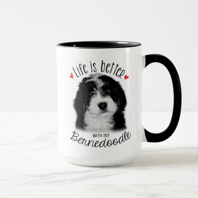 Bernedoodle noir et blanc 15oz Coffee Mug (Droite)