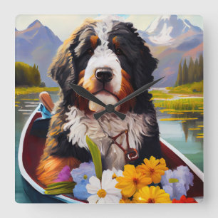 Bernedoodle on a Paddle: A Scenic Adventure Square Wall Clock