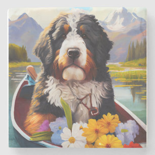 Bernedoodle on a Paddle: A Scenic Adventure Stone Coaster