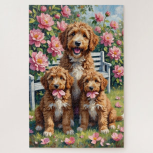 Bernedoodle Peony Garden Art Jigsaw Puzzle