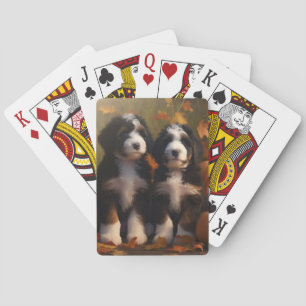 Bernedoodle Puppy Autumn Delight Pumpkin Playing Cards