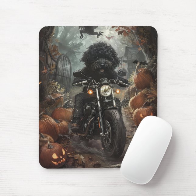 Bernedoodle Riding Motorcycle Halloween Scary Mouse Pad (With Mouse)