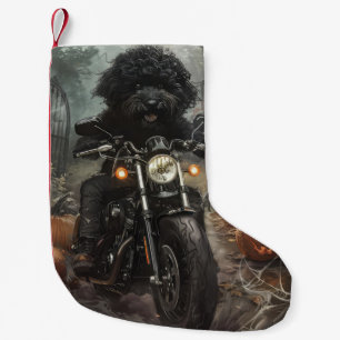 Bernedoodle Riding Motorcycle Halloween Scary Small Christmas Stocking