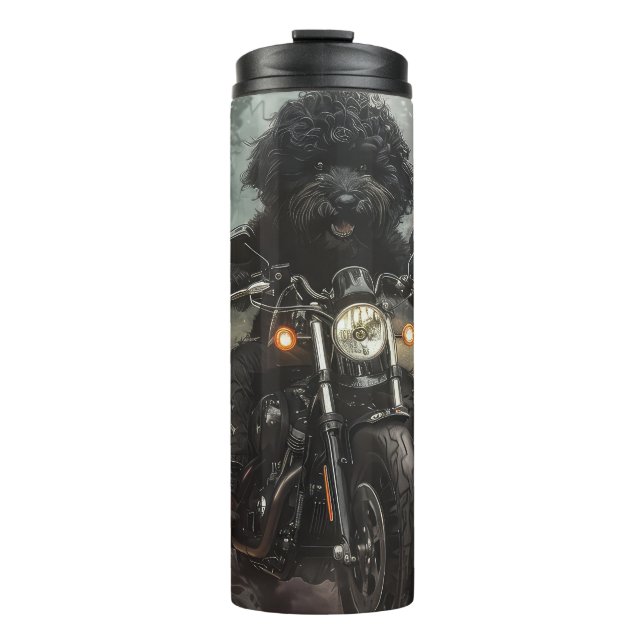 Bernedoodle Riding Motorcycle Halloween Scary Thermal Tumbler (Front)