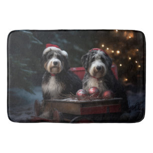Bernedoodle Snowy Sleigh Christmas Decor   Bath Mat
