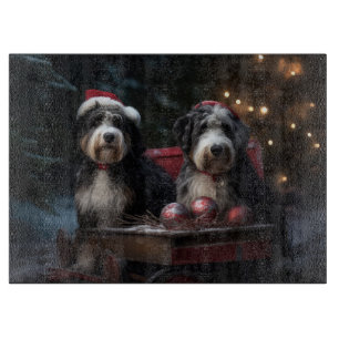 Bernedoodle Snowy Sleigh Christmas Decor   Cutting Board