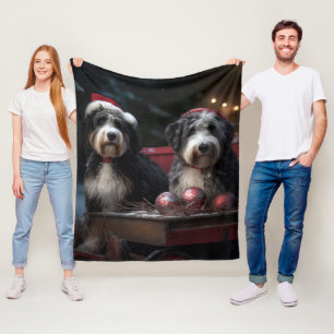Bernedoodle Snowy Sleigh Christmas Decor   Fleece Blanket