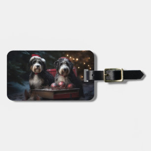 Bernedoodle Snowy Sleigh Christmas Decor   Luggage Tag