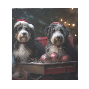 Bernedoodle Snowy Sleigh Christmas Decor   Notepad