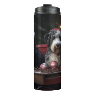 Bernedoodle Snowy Sleigh Christmas Decor   Thermal Tumbler