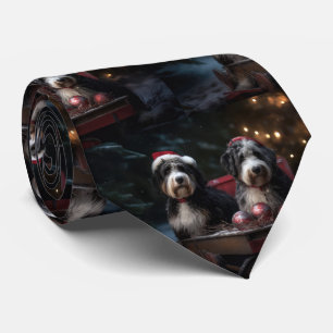Bernedoodle Snowy Sleigh Christmas Decor   Tie