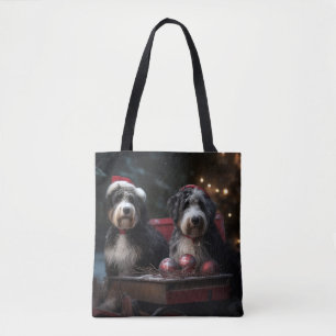 Bernedoodle Snowy Sleigh Christmas Decor   Tote Bag