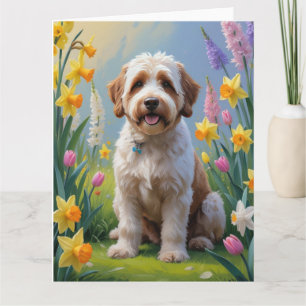 Bernedoodle Spring Flowers Painting  Card