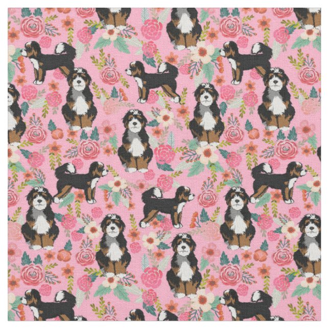 Bernedoodle vintage florals pink fabric (Close Up)