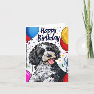 Bernedoodle with Balloons Card