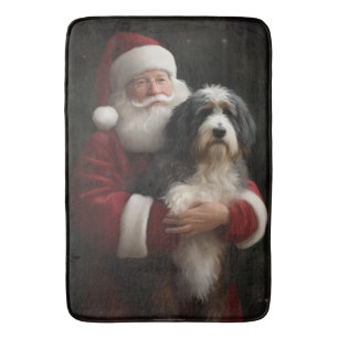 Bernedoodle with Santa Claus Festive Christmas  Bath Mat