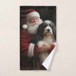 Bernedoodle with Santa Claus Festive Christmas  Bath Towel Set