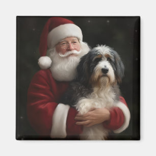 Bernedoodle with Santa Claus Festive Christmas  Magnet