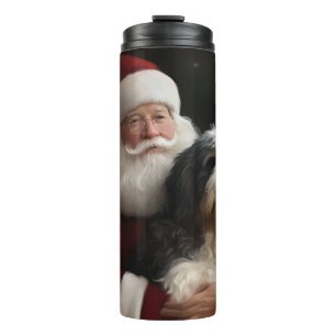 Bernedoodle with Santa Claus Festive Christmas  Thermal Tumbler