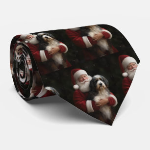 Bernedoodle with Santa Claus Festive Christmas  Tie