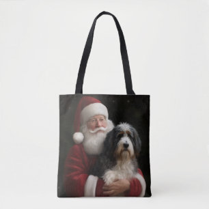 Bernedoodle with Santa Claus Festive Christmas Tote Bag