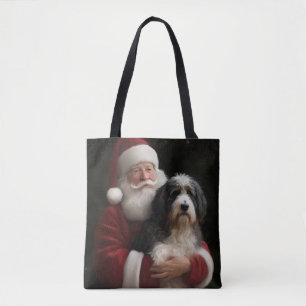 Bernedoodle with Santa Claus Festive Christmas Tote Bag